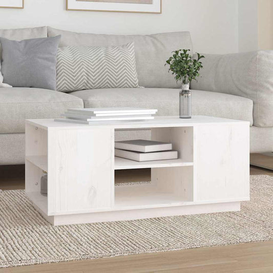 Coffee Table | White | Solid Pine Wood | 90 x 49 x 40.5 cm | Rectangular