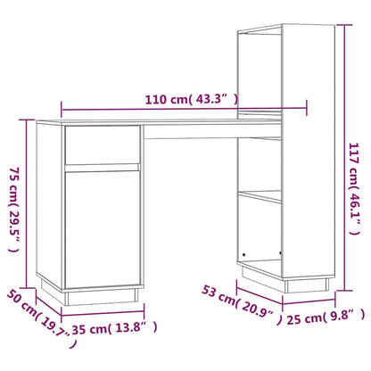 Desk White 110x53x117 cm Solid Wood Pine