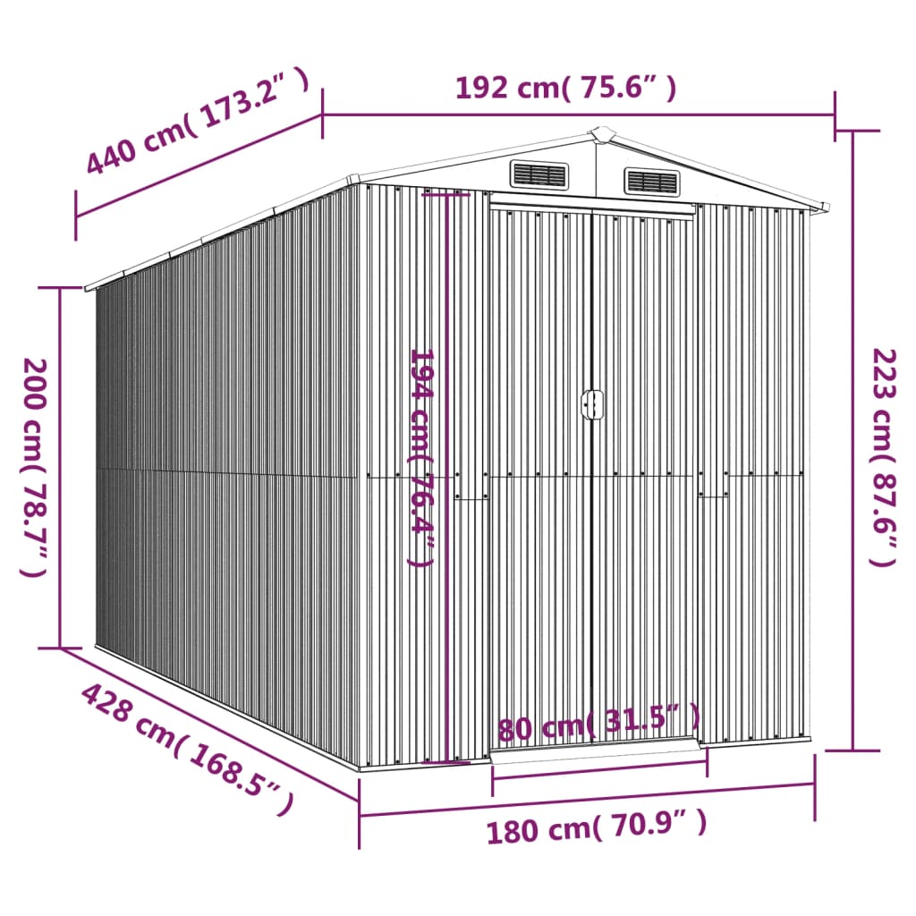 Garden Shed Green 192x440x223 cm Galvanised Steel