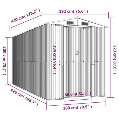 Garden Shed Green 192x440x223 cm Galvanised Steel