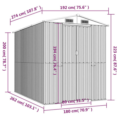 Garden Shed Light Grey 192x274x223 cm Galvanised Steel