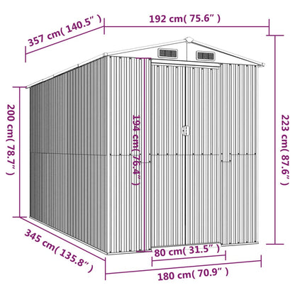 Garden Shed Anthracite 192x357x223 cm Galvanised Steel