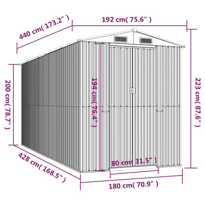 Garden Shed Anthracite 192x440x223 cm Galvanised Steel