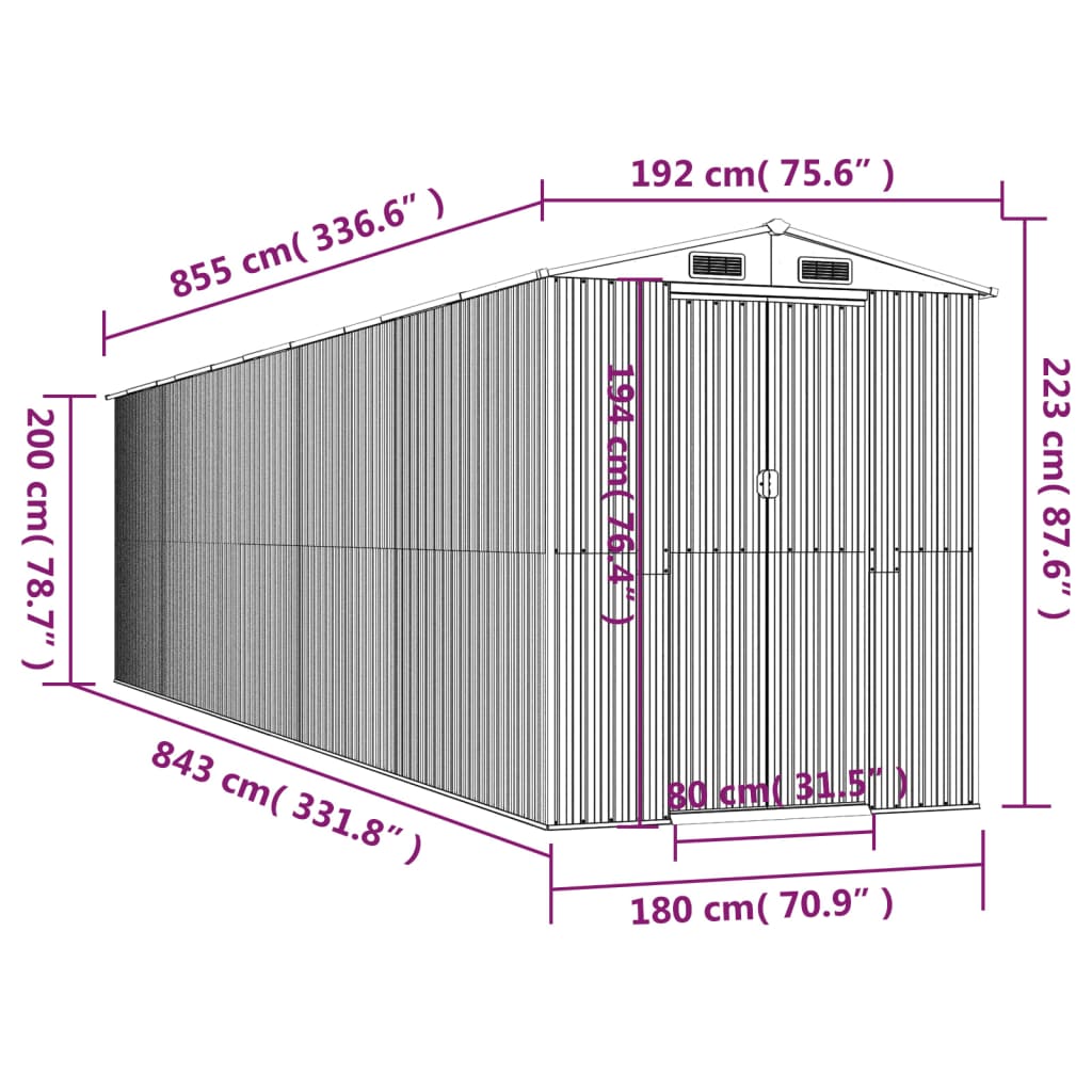 Garden Shed Anthracite 192x855x223 cm Galvanised Steel