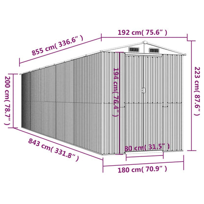 Garden Shed Anthracite 192x855x223 cm Galvanised Steel