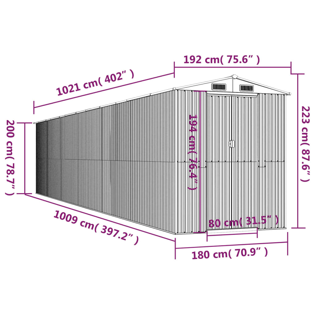 Garden Shed Anthracite 192x1021x223 cm Galvanised Steel