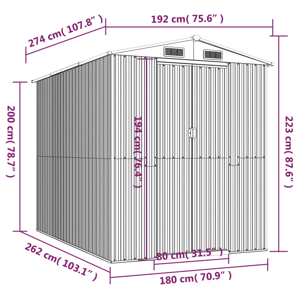 Garden Shed Dark Brown 192x274x223 cm Galvanised Steel