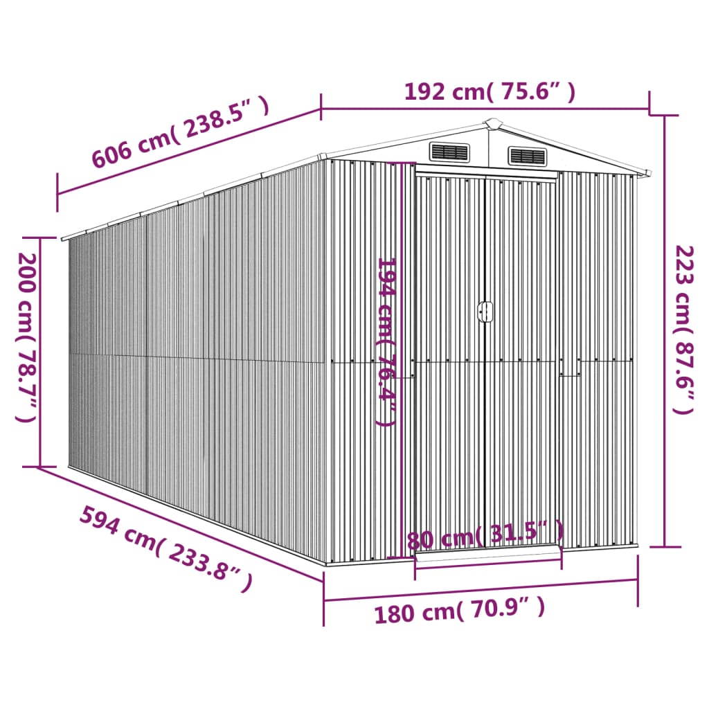 Garden Shed Dark Brown 192x606x223 cm Galvanised Steel