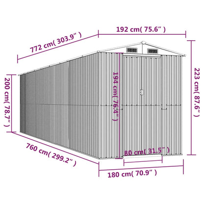 Garden Shed Dark Brown 192x772x223 cm Galvanised Steel