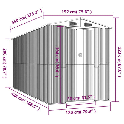 Garden Shed Light Brown 192x440x223 cm Galvanised Steel