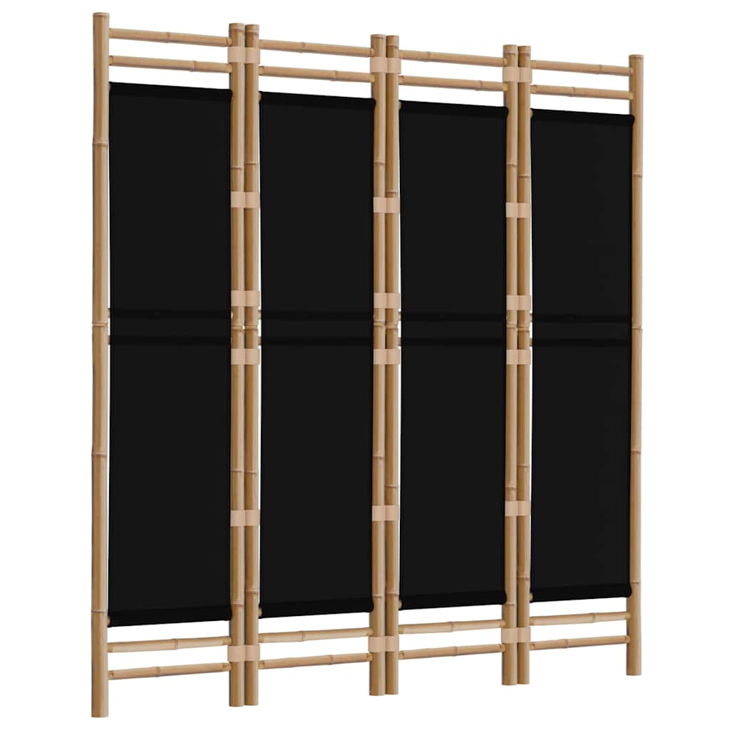 Folding 4-Panel Room Divider 63" Bamboo and Canvas