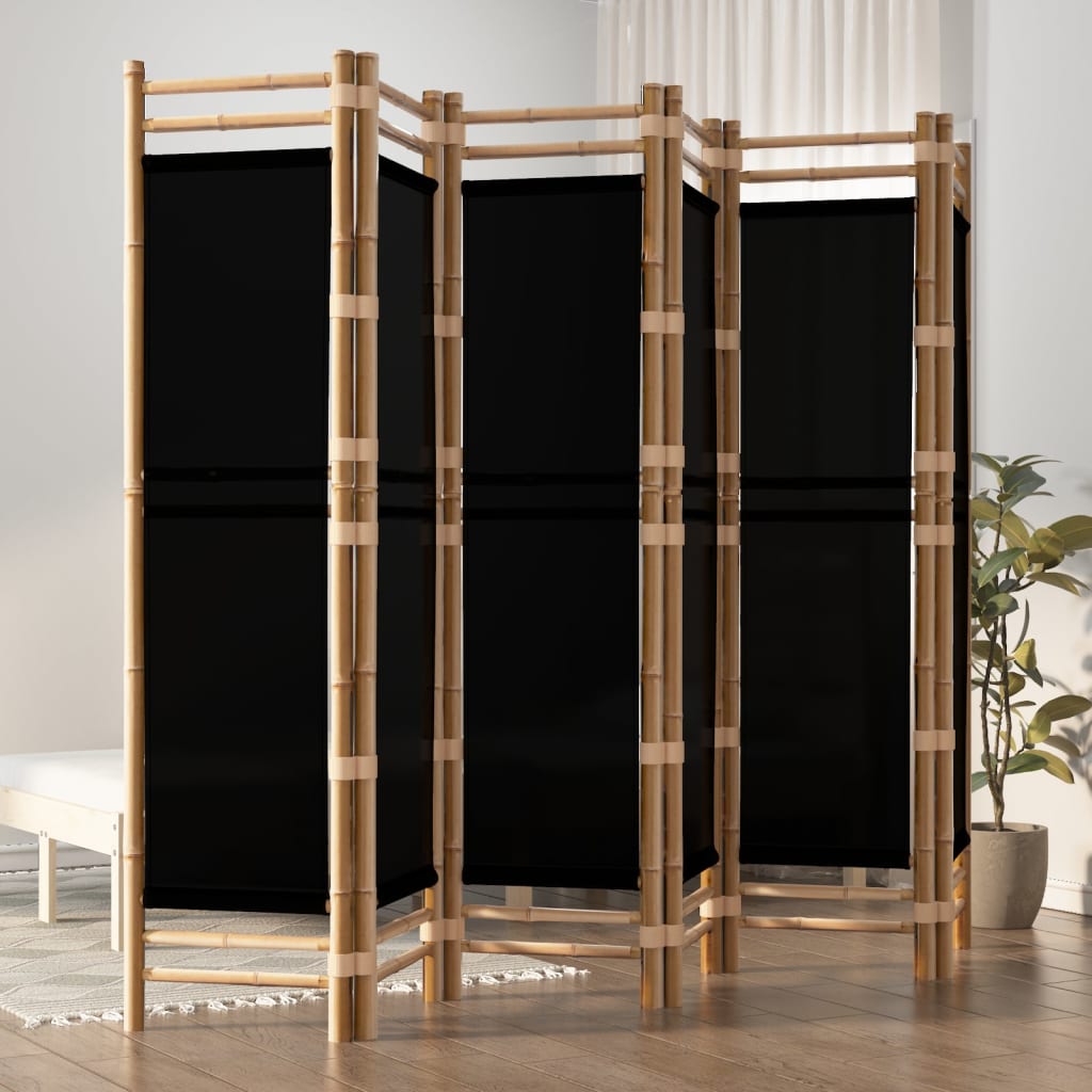 Folding 6-Panel Room Divider 94.5" Bamboo and Canvas
