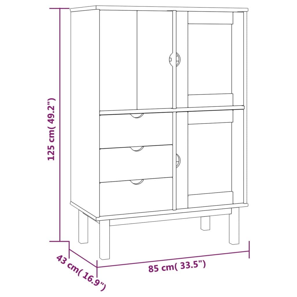 Highboard OTTA Brown and White 85x43x125 cm Solid Wood Pine