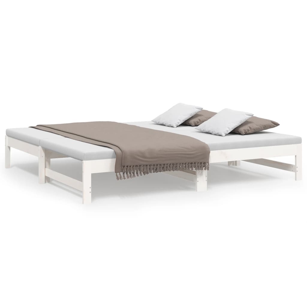 Day Bed | White | Solid pine wood | Double | Extendable | Day Bed