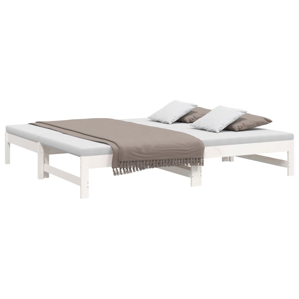 Day Bed | White | Solid pine wood | Double | Extendable | Day Bed