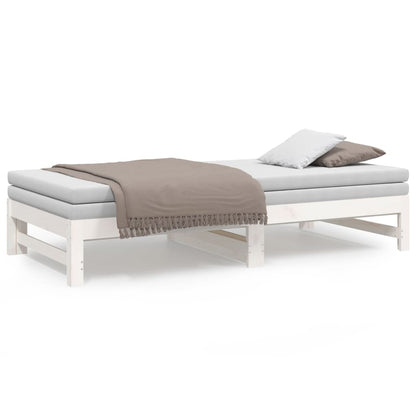 Day Bed | White | Solid pine wood | Double | Extendable | Day Bed