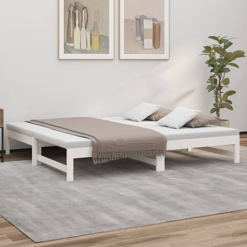Day Bed | White | Solid pine wood | Double | Extendable | Day Bed