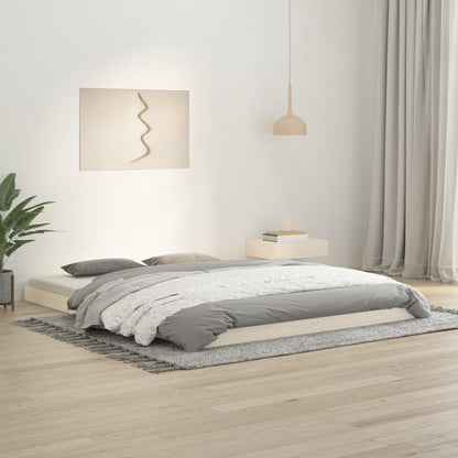 Bed Frame | White | Solid Pinewood, Plywood | King Size | Durable