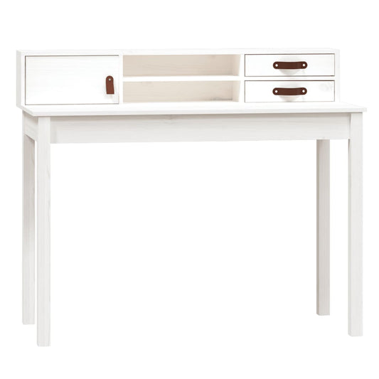 Desk | White | Solid pine wood, faux leather (100% polyurethane)