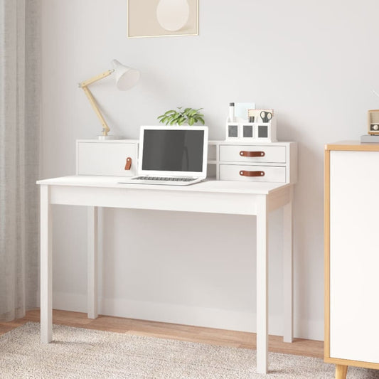 Desk | White | Solid pine wood, faux leather (100% polyurethane)