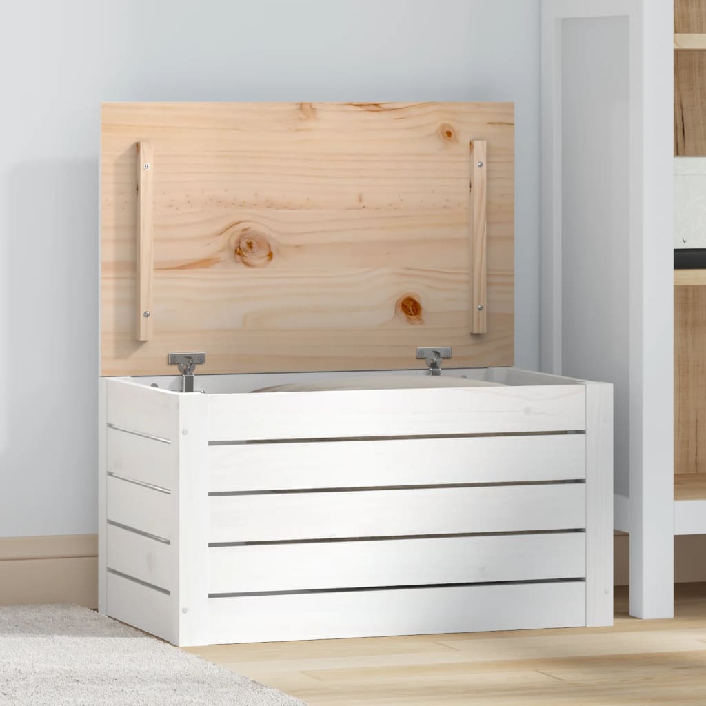 Storage Box White 59,5x36,5x33 cm Solid Wood Pine
