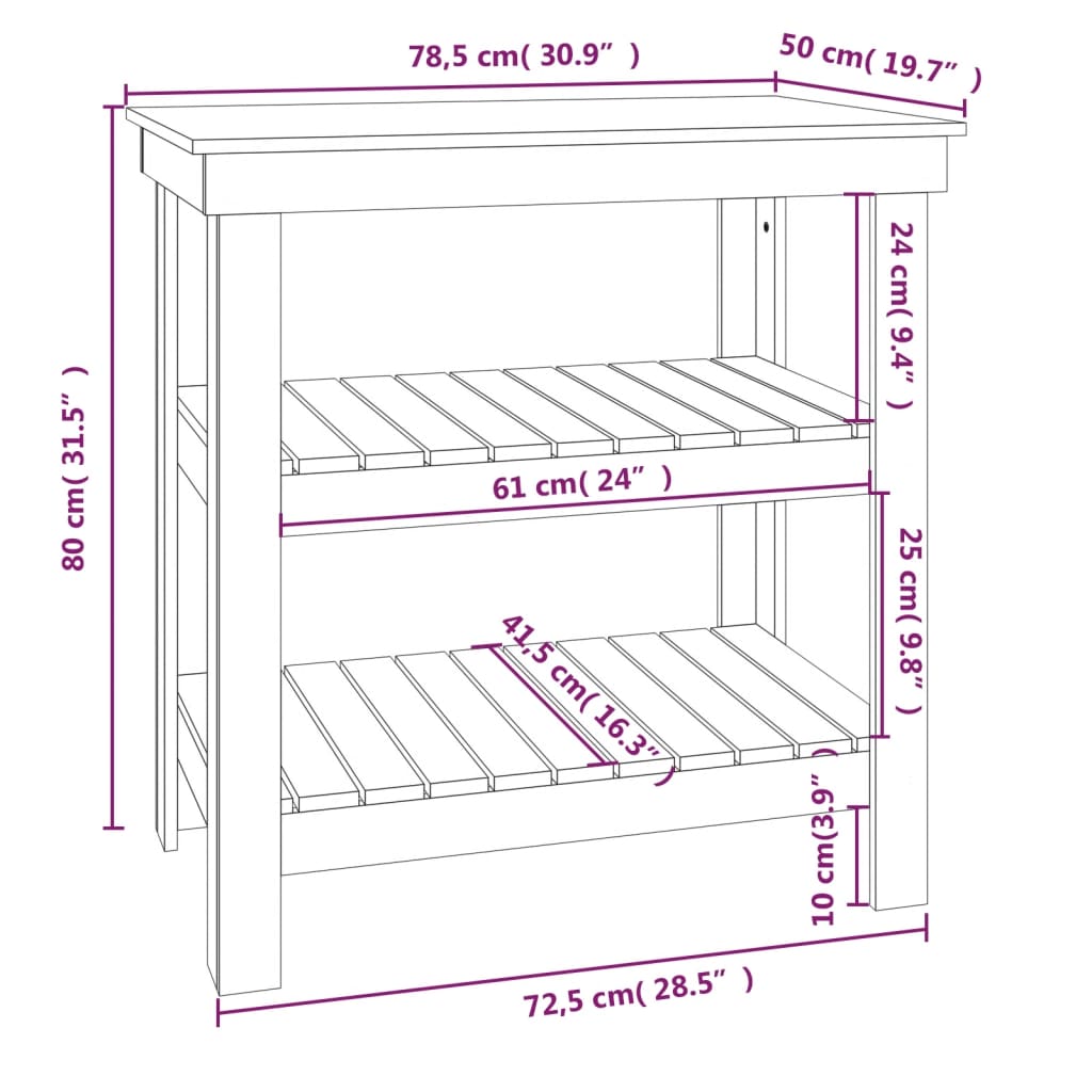Work Bench White 78,5x50x80 cm Solid Wood Pine
