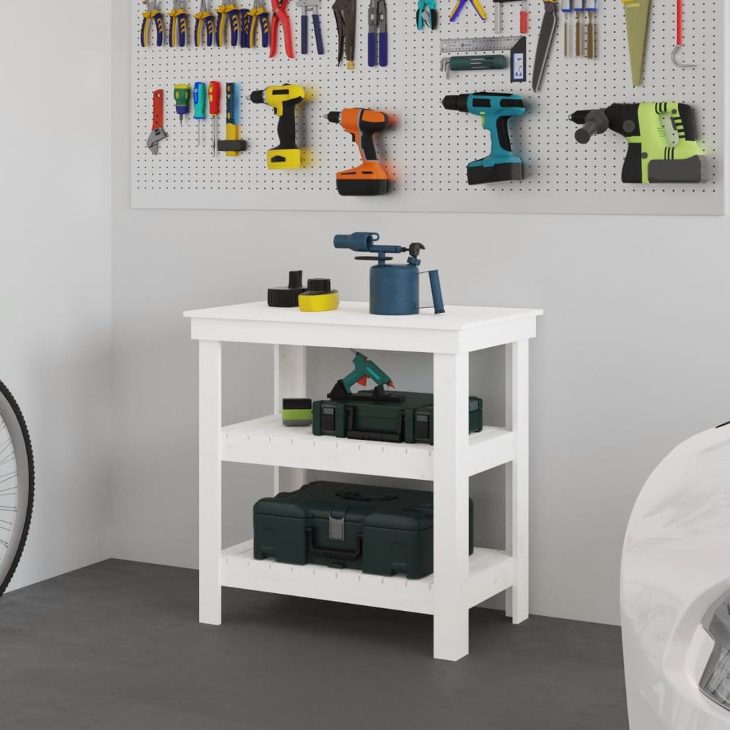Work Bench White 78,5x50x80 cm Solid Wood Pine