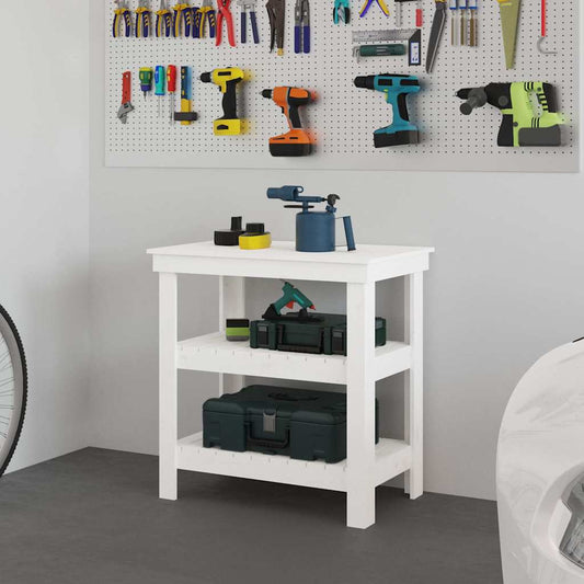 Work Bench with Shelf White 78.5 x 50 x 80 cm Solid Pine Wood