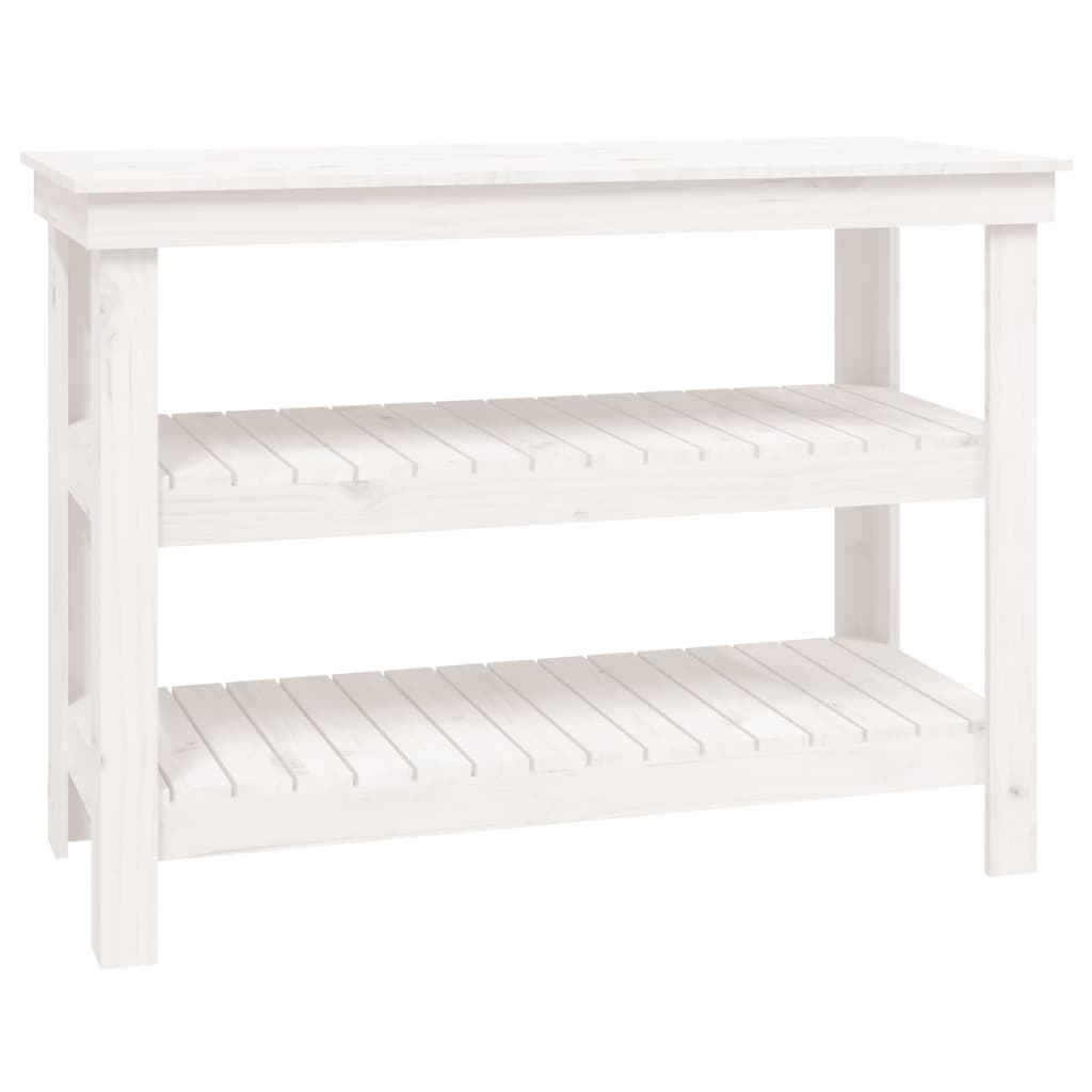 Work Bench White 110,5x50x80 cm Solid Wood Pine