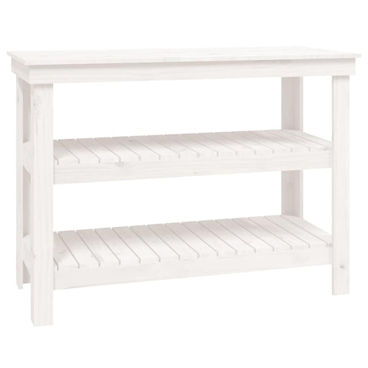 Work Bench with Shelf White 110.5 x 50 x 80 cm Solid Pine Wood