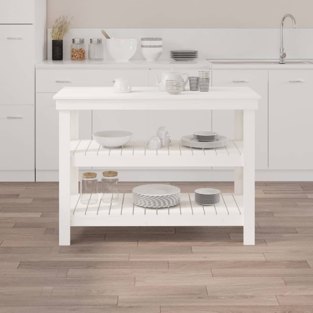 Work Bench White 110,5x50x80 cm Solid Wood Pine