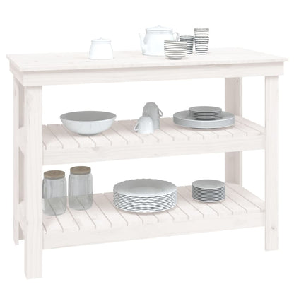 Work Bench White 110,5x50x80 cm Solid Wood Pine