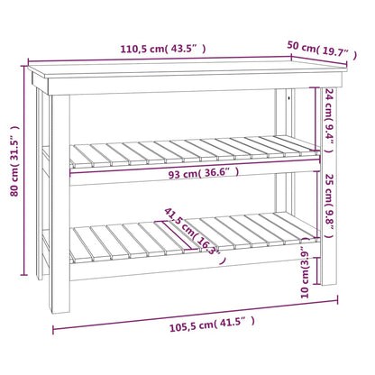 Work Bench White 110,5x50x80 cm Solid Wood Pine