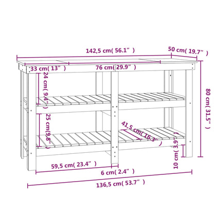 Work Bench 142.5x50x80 cm Solid Wood Pine