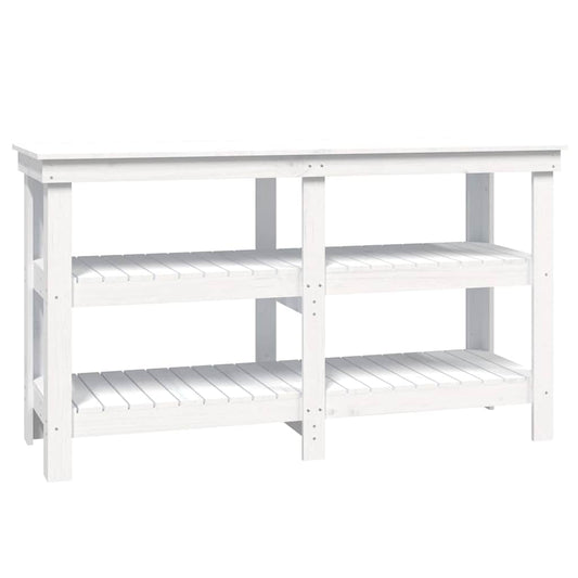 Work Bench with Shelf White 142.5 x 50 x 80 cm Solid Pine Wood