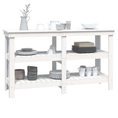 Work Bench White 142.5x50x80 cm Solid Wood Pine