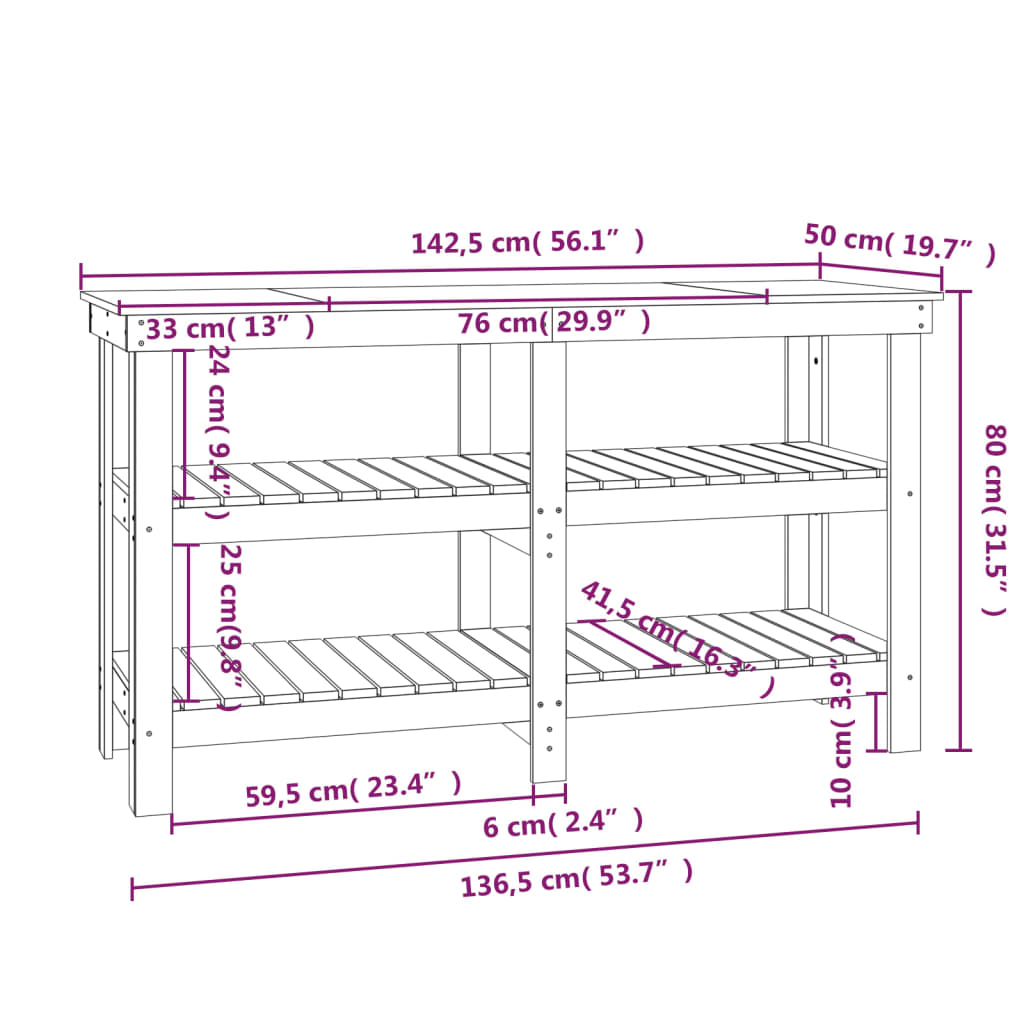 Work Bench Grey 142.5x50x80 cm Solid Wood Pine