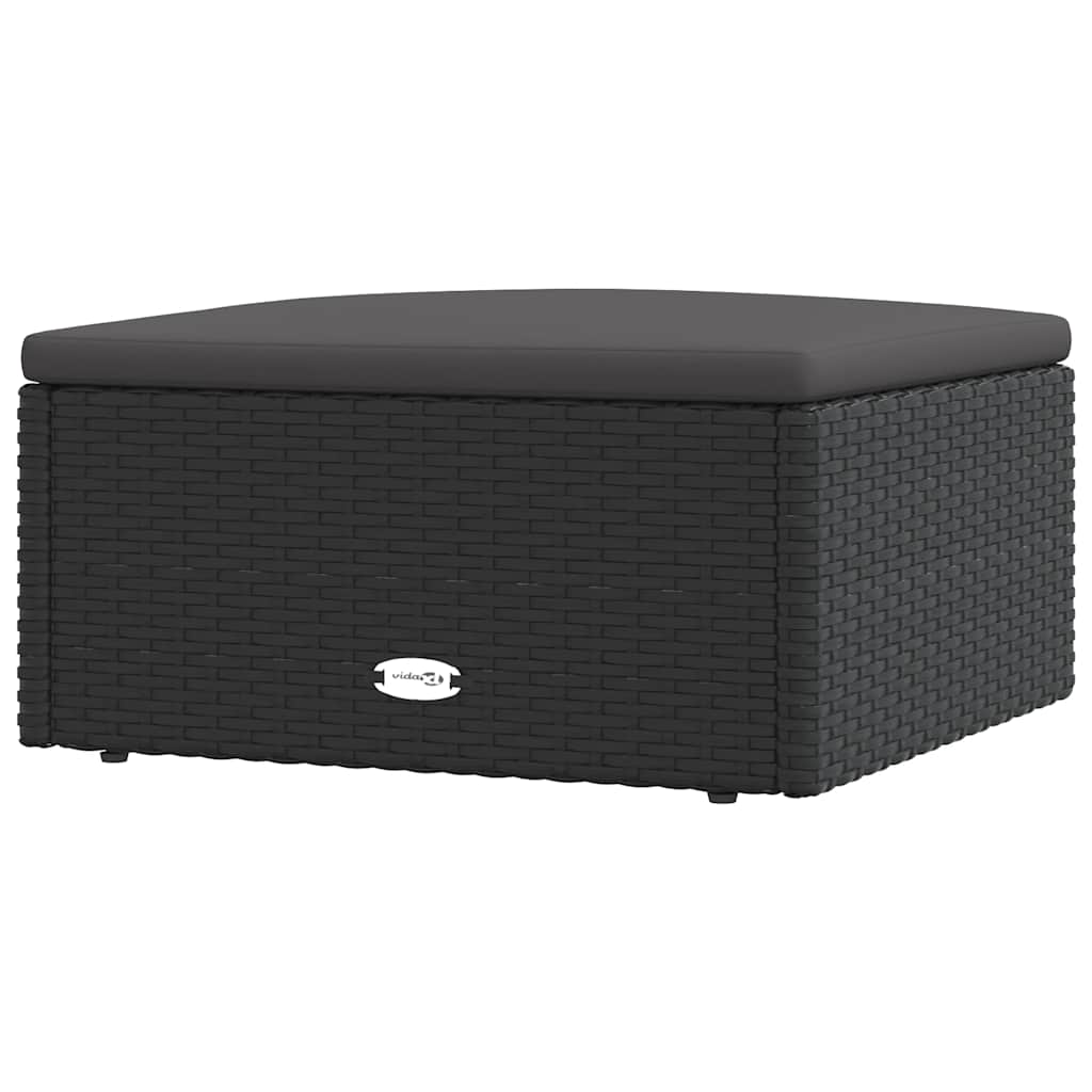 Patio Footstool with Cushion Black Poly Rattan
