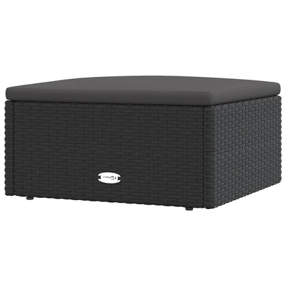 Patio Footstool with Cushion Black Poly Rattan