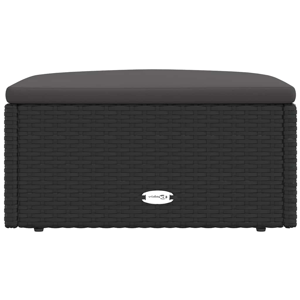 Patio Footstool with Cushion Black Poly Rattan