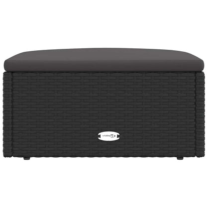 Patio Footstool with Cushion Black Poly Rattan