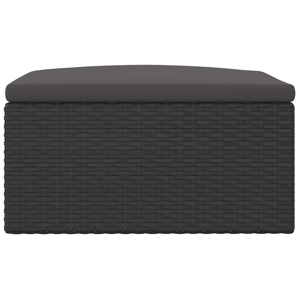 Patio Footstool with Cushion Black Poly Rattan