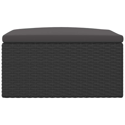 Patio Footstool with Cushion Black Poly Rattan