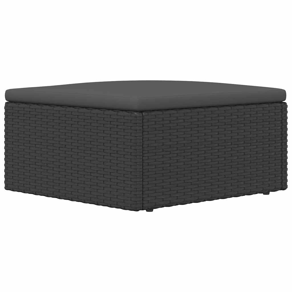Patio Footstool with Cushion Black Poly Rattan