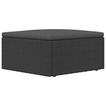 Patio Footstool with Cushion Black Poly Rattan