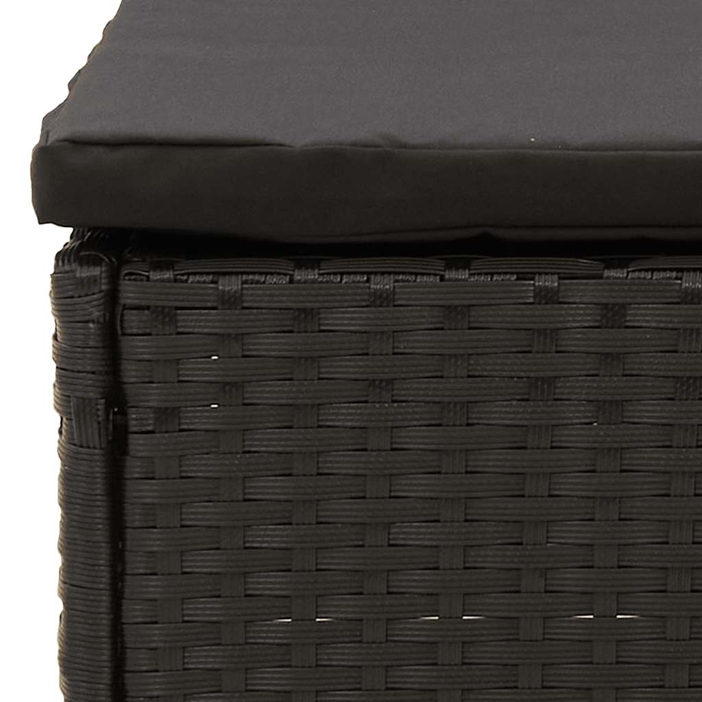 Patio Footstool with Cushion Black Poly Rattan