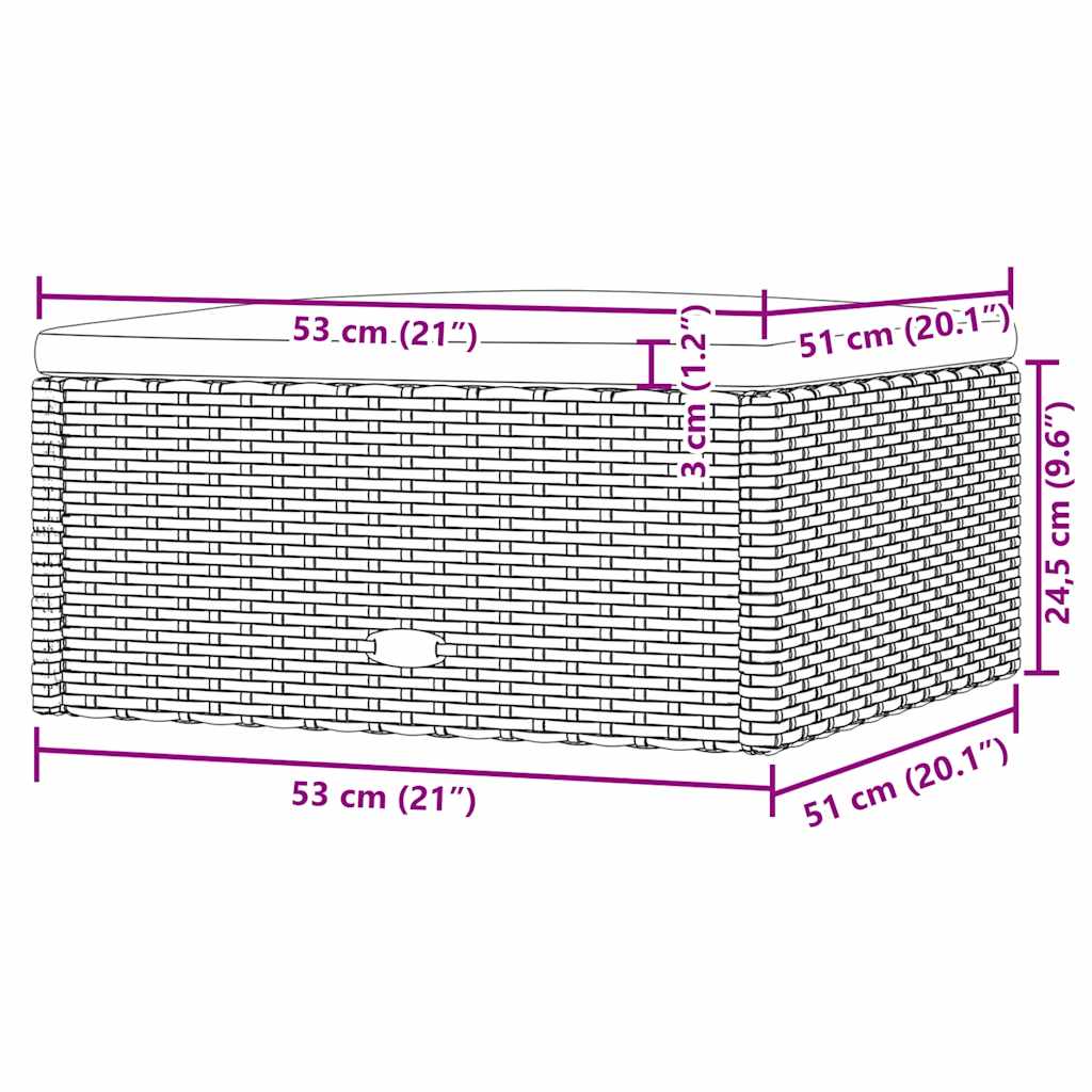 Patio Footstool with Cushion Black Poly Rattan