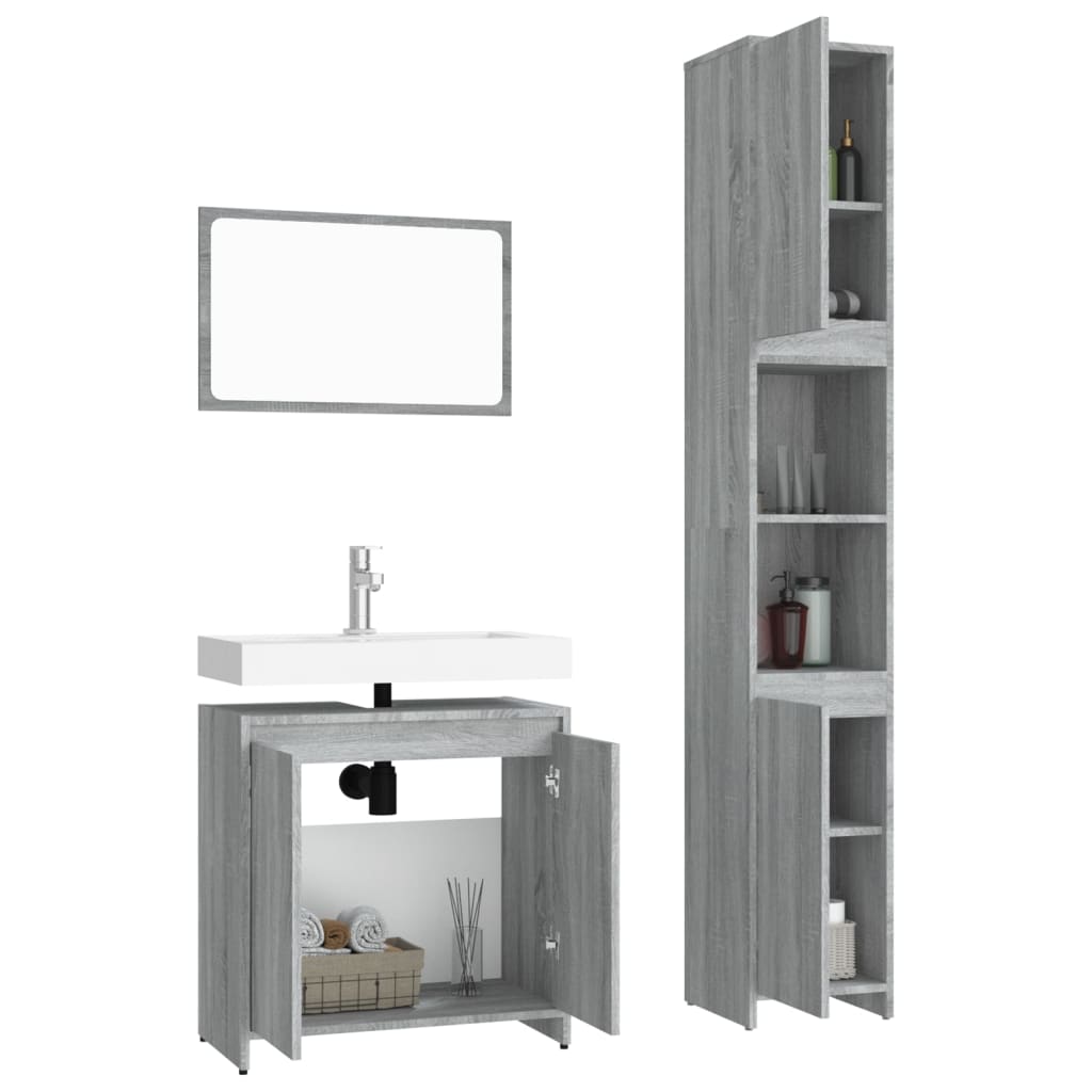 3 Piece Bathroom Furniture Set Grey Sonoma Engineered Wood