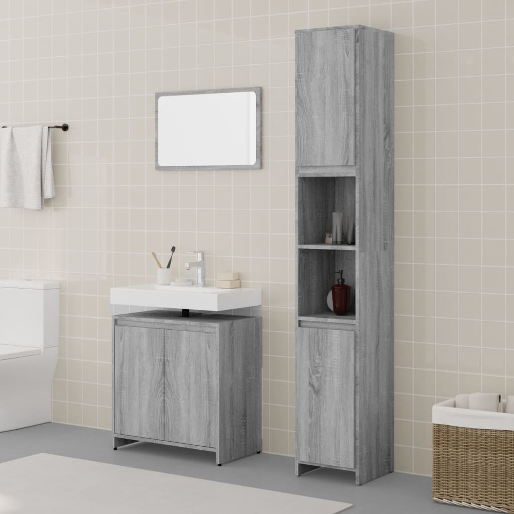 3 Piece Bathroom Furniture Set Grey Sonoma Engineered Wood