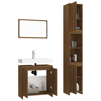 3 Piece Bathroom Furniture Set Brown Oak Engineered Wood